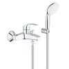 Grohe Eurosmart Mitigeur bain mural entraxe=15cm avec raccord et inverseur avec garniture de douche chrome/blanc SW108052 Grohe Eurosmart Mitigeur bain mural entraxe=15cm avec raccord et inverseur avec garniture de douche chrome/blanc SW108052