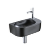 Fugaflow Efficiente Pietra Ensemble de fontaine - 40x21,5x12cm - droite - lisse - demi-rond - 1 trou de robinet - céramique - robinet de fontaine chrome - bouchon de vidange - siphon abaissé - noir mat SW1442366