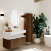 MONDIAZ THOR Meuble de salle de bains - 110cm - arrondi gauche + droite - couleur Walnut - 1 tiroir et 2 portes - Vasque suspendue CLOUD Droite sans trou de robinet - couleur Talc SW1462822