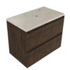 Saniclass Holz Atelier Badkamermeubelset - 80x45x63cm - Travertine natuurstenen topblad - 1 kraangat - 2 lades - mat eiken charcoal (hout) SW1478844
