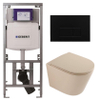 QeramiQ Dely Pack WC - 36,3x51,7cm - à fond creux - sans bride - réservoir encastré Geberit UP320 - abattant WC à fermeture douce - plaque de déclenchement en métal noir mat - boutons rectangulaires - beige mat SW1242420