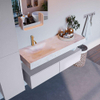 Mondiaz ALAN-DLUX Ensemble de meuble - 130cm - meuble Cale mat - 2 tiroirs - Lavabo Cloud Ostra suspendu - vasque Gauche - 1 trou de robinet SW807569