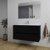 Saniclass Chaci Meuble de salle de bain - 100x46x55cm - lavabo en céramique blanc - 1 vasque ovale - 1 trou de robinet - 2 tiroirs - miroir rectangulaire - noir mat SW724528