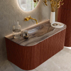 MONDIAZ KURVE-DLUX Meuble de salle de bains 100cm arrondi Gauche + Droite couleur Ruby avec 1 tiroir et 2 portes. Lavabo GRUNNE Central sans trou de robinet Sombra. SW1433917
