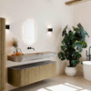 MONDIAZ THOR-DLUX 150cm meuble de salle de bains arrondi gauche + droite couleur Dusk avec 1 tiroir et 2 portes. Vasque suspendue CLOUD Milieu sans trou de robinet couleur Sombra. SW1464902