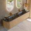 MONDIAZ KURVE-DLUX Meuble de salle de bains 190cm avec module 25 Len R couleur Chêne avec 2 tiroirs et 2 portes. Lavabo STOR SMALL double 2 trous de robinet couleur Lava. SW1137222