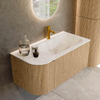 MONDIAZ KURVE-DLUX Meuble de salle de bains 95 cm avec module 25 L couleur Oak avec 1 tiroir et 1 porte. Lavabo BIG SMALL à droite 1 trou de robinet couleur Frappe. SW1137357