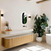 MONDIAZ THOR-DLUX 180cm meuble de salle de bains arrondi gauche + droite couleur Oak avec 2 tiroirs et 2 portes. Vasque suspendue CLOUD droite sans trou de robinet couleur Meli. SW1466155