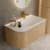 MONDIAZ KURVE 85cm Meuble salle de bain avec module 25 G - couleur Oak - 1 tiroir - 1 porte - vasque CLOUD droite - 1 trou de robinet - Talc SW1138179