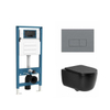 QeramiQ Dely Swirl Ensemble de WC - réservoir encastré QeramiQ Flush - abattant slim - plaque de commande en plastique gris clair - boutons rectangulaires - noir mat SW1578324