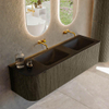 Mondiaz KURVE Ensemble de meubles de salle de bains - 155x46x40cm - 2 tiroirs - 1 porte - vasque solid surface - double / droite - sans trou de robinet - Shadow SW1414279
