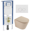 QeramiQ Dely Toiletset - 36.3x51.7cm - diepspoel - rimless - Geberit UP720 inbouwreservoir - softclose toilet zitting - glans witte bedieningsplaat - ronde knoppen - mat beige SW1426532