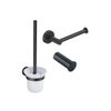 Fortifura Calvi Pack WC 3 pièces - porte-rouleau sans couvercle - brosse de toilette - crochet à serviette simple rond - noir mat SW1248389