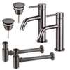 Fortifura Calvi Kit robinet lavabo - pour double vasque - robinet bas - bonde non-obturable - siphon design bas - Gunmetal PVD SW892009