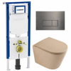 QeramiQ Dely Toiletset - 36.3x51.7cm - Geberit UP720 inbouwreservoir - rimless - diepspoel - zitting - softclose - bedieningsplaat gunmetal - rechthoekige knoppen - mat beige SW1426531