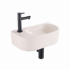 QeramiQ Fuente Fontein - 40x22x12cm - glad - halfrond - fonteinkraangat links - keramiek - fonteinkraan mat zwart - verlaagd sifon - afvoerplug - linnen SW1583230