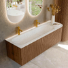 MONDIAZ KURVE-DLUX 145cm Meuble salle de bain avec module 25 D - couleur Walnut - 1 tiroir - 1 porte - vasque BIG LARGE gauche - 2 trous de robinet - couleur Opalo SW1137691