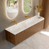 MONDIAZ KURVE-DLUX 165cm Meuble salle de bain avec module 25 D - couleur Walnut - 2 tiroirs - 1 porte - vasque STOR SMALL double / gauche - sans trou de robinet - couleur Ostra SW1137894