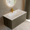 Mondiaz KURVE-DLUX Ensemble de meuble salle de bain - 90x46x40cm - 1 tiroir - lavabo en solid surface - milieu - 1 trou de robinet - Shadow SW1414550