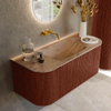 MONDIAZ KURVE-DLUX Meuble de salle de bains 110cm arrondi Gauche + Droite couleur Ruby avec 1 tiroir et 2 portes. Lavabo CLOUD Central sans trou de robinet Arena. SW1431486