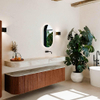 MONDIAZ THOR-DLUX 180cm meuble de salle de bains arrondi gauche + droite couleur Ruby avec 2 tiroirs et 2 portes. Vasque suspendue CLOUD Droite sans trou de robinet couleur Frappe. SW1466021