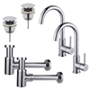 Fortifura Calvi Kit robinet lavabo - pour double vasque - robinet haut - bec rotatif - bonde clic clac - siphon design bas - Chrome brillant SW892019