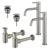 FortiFura Calvi Kit robinet lavabo - pour double vasque - robinet rehaussé - bonde clic clac - siphon design bas - PVD SW911720