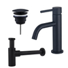 FortiFura Calvi Slim Kit mitigeur lavabo - robinet bas - bonde nonobturable - siphon design - Noir mat SW911743
