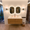 Mondiaz CIRO-DLUX Badkamermeubelset - 130x45x50cm - Solid surface wastafel Glace - 2 wasbak Dubbel - 2 kraangaten - 4 lades - Oak SW1530811