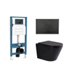 QeramiQ Dely Toiletset - inbouwreservoir Qeramiq Flush - 35mm zitting - kunststof mat zwarte bedieningsplaat - ronde knoppen - mat zwart SW1578491