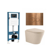QeramiQ Dely Ensemble WC - réservoir encastré Qeramiq Flush - abattant 35mm - plaque de commande en métal cuivre - boutons ronds - beige SW1578600