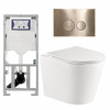 QeramiQ Dely Pack WC - 36,3x51,7cm - à fond creux - sans bride - réservoir encastré Geberit UP320 - abattant WC à fermeture douce - plaque de déclenchement en laiton brossé - boutons ronds - blanc mat SW804614