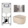 QeramiQ Dely Swirl Ensemble WC - 36.3x51.7cm - Réservoir encastré Geberit UP320 - abattant fin - Plaque de commande en inox- Boutons ronds - Beige SW1130214