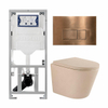 QeramiQ Dely Toiletset - 36.3x51.7cm - diepspoel - rimless - Geberit UP320 inbouwreservoir - softclose toilet zitting - 35mm - koperen bedieningsplaat - rechthoekige knoppen - mat beige SW1236514