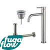 FugaFlow Eccelente Sobrado Slim Slim Kit mitigeur lavabo - robinet rehaussé - bonde nonobturable - siphon design - PVD Inox brossé SW1124385