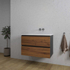 Adema Industrial 2.0 Ensemble de meuble 100x45x55cm vasque en céramique blanc sans trou de robinet avec trop-plein bois/noir SW809484