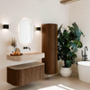 MONDIAZ THOR-DLUX 100cm badmeubel ronding links + rechts kleur Walnut met 1 lade en 2 deuren. Vrijhangende wastafel CLOUD Rechts zonder kraangat kleur Saba. SW1467558