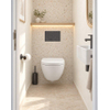 Pack WC QeramiQ Dely Swirl Compact - réservoir encastrable Geberit UP320 - avec bâti-support Burda - abattant 25 mm - plaque de commande en pierre naturelle marbre foncé - boutons ronds - blanc brillant SW1592340
