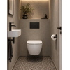 QeramiQ Dely Swirl Ensemble WC Compact - réservoir encastré QeramiQ flush - abattant fin - plaque de commande en plastique noir mat - boutons ronds - blanc brillant SW1590487