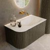 Mondiaz KURVE-DLUX Ensemble de meuble de salle de bains - 85x46x40cm - 1 tiroir - 1 porte - vasque solid surface - droite - sans trou de robinet - Shadow SW1414441