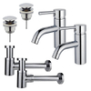 Fortifura Calvi Kit robinet lavabo - pour double vasque - robinet bas - bonde clic clac - siphon design bas - Chrome brillant SW892014