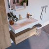 Mondiaz ALAN-DLUX Ensemble de meuble - 90cm - meuble Washed Oak mat - 1 tiroir - Lavabo Cloud Opalo suspendu - vasque Centre - 1 trou de robinet SW808865