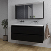 Saniclass Chaci Meuble de salle de bain - 120x46x55cm - lavabo en céramique blanc - 2 vasques - sans trous de robinet - 2 tiroirs - armoire miroir - noir mat SW856555