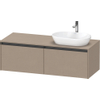 Duravit Ketho.2 Wastafelonderbouwkast - inclusief consoleplaat - met 2 laden - voor waskom rechts - 140x55x45.9cm - met handgrepen antraciet - linnen mat SW773044