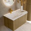 Mondiaz KURVE-DLUX Ensemble meuble de salle de bains - 85x46x40cm - 1 tiroir - 1 porte - lavabo solid surface - gauche - 1 trou de robinet - Dusk SW1415458