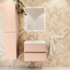 MONDIAZ VICA Ensemble meuble de salle de bains - 60cm - meuble bas rosee - 2 tiroirs - vasque moon centrale - sans trous de robinetterie - version haute 60cm - talc SW1080349