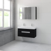 Bruynzeel Mino badmeubelset 56x100x38cm 2 kraangaten 2 wasbakken 2 lades met spiegelkast met softclose zwart eiken SW384656 Bruynzeel Mino badmeubelset 56x100x38cm 2 kraangaten 2 wasbakken 2 lades met spiegelkast met softclose zwart eiken SW384656