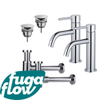 FugaFlow Eccelente Sobrado Slim Kit robinet lavabo - pour double vasque - robinet bas - bonde non-obturable - siphon design bas - Chrome brillant SW1124399