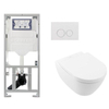 Villeroy & Boch Subway 2.0 DirectFlush Pack WC avec abattant de luxe softclose Saniclass, réservoir Geberit et plaque de commande QeramiQ avec boutons ronds blanc SW791672