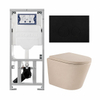 QeramiQ Dely Toiletset - 36.3x51.7cm - diepspoel - rimless - Geberit UP320 inbouwreservoir - softclose toilet zitting - 35mm - metaal mat zwarte bedieningsplaat - ronde knoppen - mat beige SW1236521